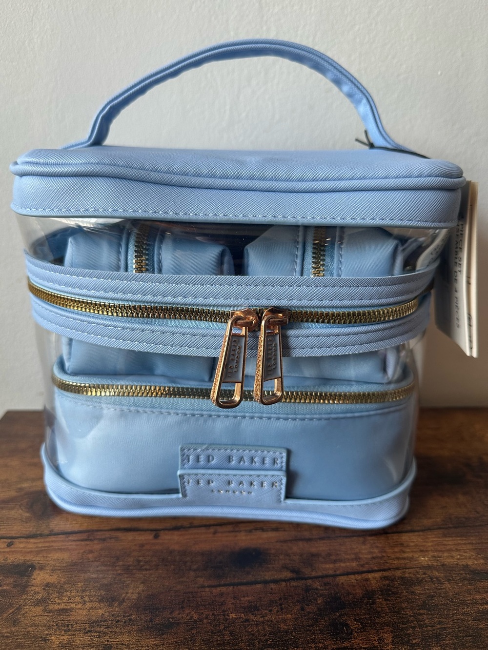 Ted Baker Powder Blue 4 Piece Cosmetic Bag Set with Floral Interiors NWT